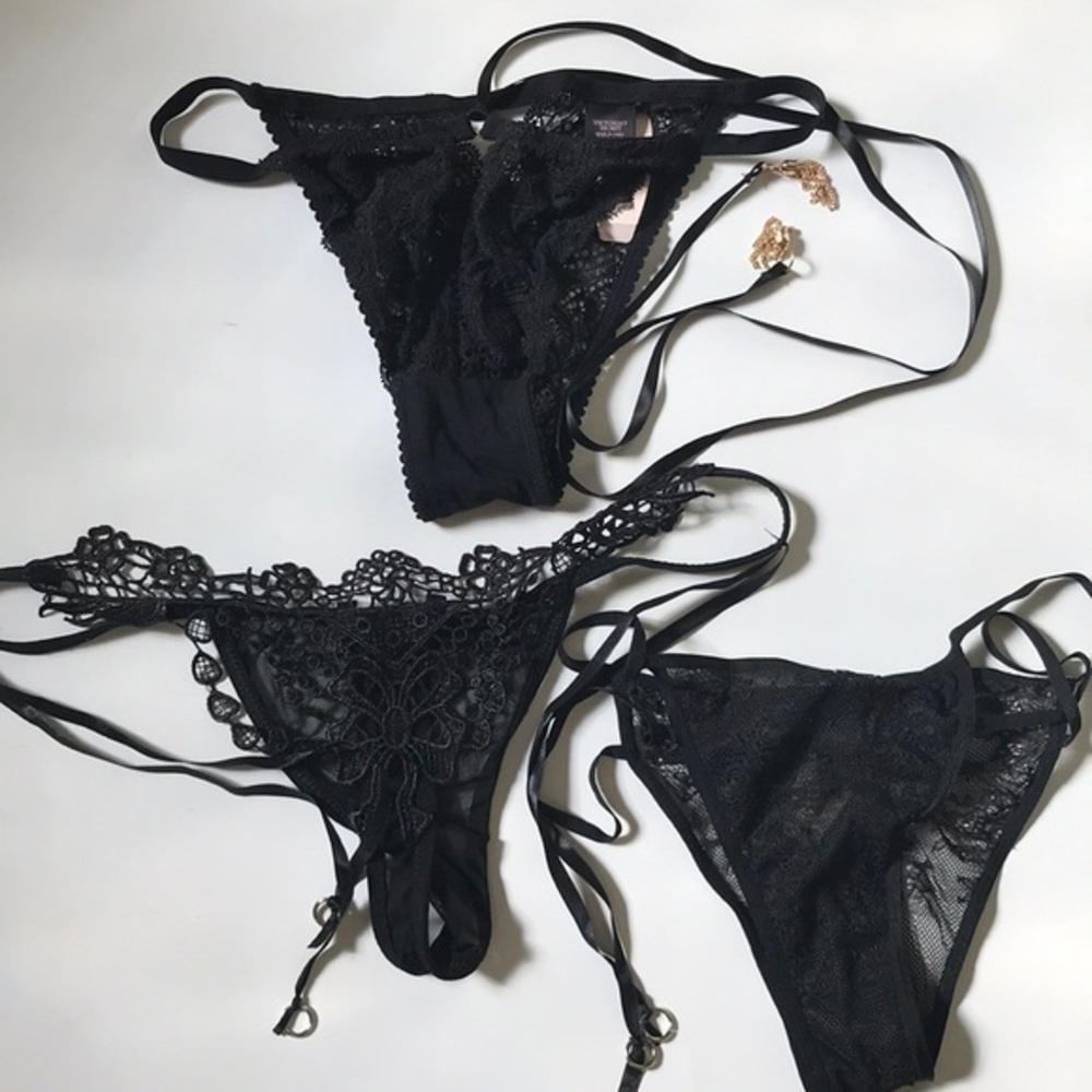 Victoria’s Secret new bundle black lace thongs Sz XS